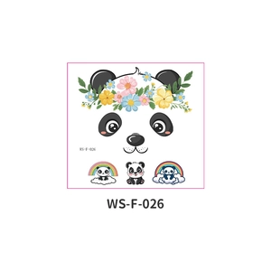 Panda themed temporary face tattoos with rainbows and flowers for festival party makeup