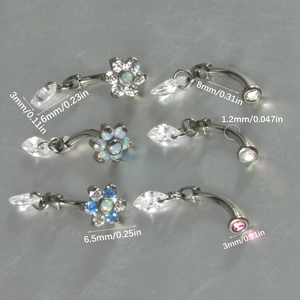 G23 titanium curved barbell piercing with opal flower and teardrop zircon pendant