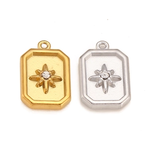 Golden and silver rectangular star pendants with central zircon stone for DIY jewelry