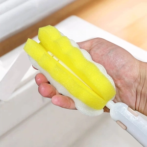 Long handle sponge cup brush with two-tone yellow head for baby bottle cleaning