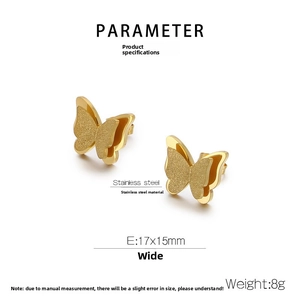 Detail of 3D layered butterfly earrings in 18K gold plated stainless steel, 17x15mm size