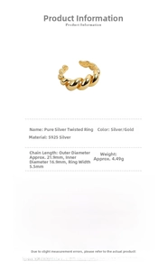 Detailed specs of S925 sterling silver twisted ring with 16.9mm inner diameter