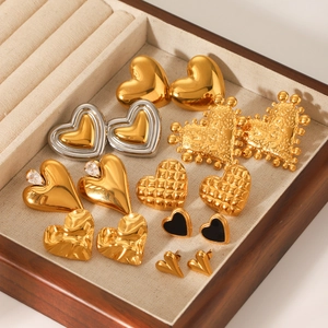 Detailed collection of heart-shaped stainless steel earrings in various textures and finishes