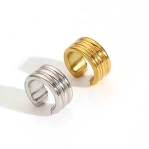 Minimalist C-shaped multi-layer textured stainless steel ear cuffs in gold and silver