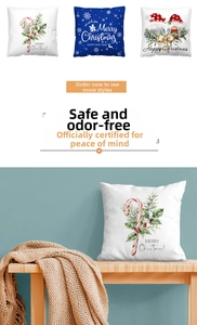 Detail of safe, odorless Christmas pillowcase featuring festive Santa and elk patterns