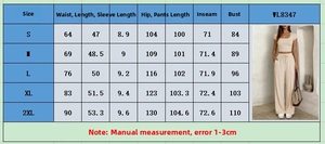 Guide des tailles détaillé pour ensemble femme Y2K avec haut court et pantalon large