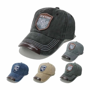 Vintage Washed Cotton Baseball Cap New York Letter Patch Faux Leather Edge Contrast Stitching Sun Hat Unisex
