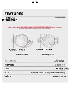 Detail specifications of S925 sterling silver open ring set with natural white crystal
