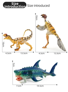 Size chart showing dimensions of mythological animal figures and dinosaur models