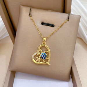 Gold heart turtle necklace with blue opal stones and I love you forever engraving
