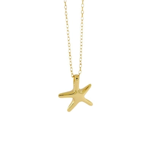 Minimalist gold S925 sterling silver starfish pendant necklace for women on white background