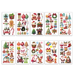 Detailed set of 10 waterproof Christmas temporary tattoos with Santa and reindeer patterns