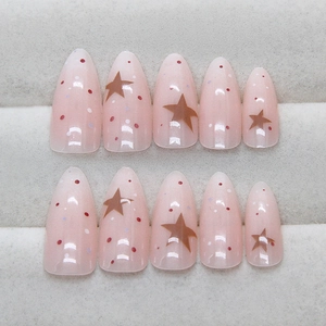Star pattern and colorful polka dots on almond-shaped gradient press-on nails