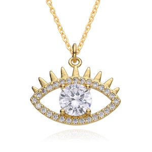 Detailed view of 18K gold plated evil eye pendant necklace with sparkling zircon inlay