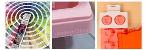 Close-up of customizable silicone mold showing Pantone color matching and origin mark