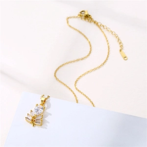 18K gold plated stainless steel necklace with sparkling zircon fir tree branch pendant