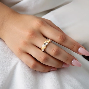Italian style S925 sterling silver twisted two-tone brushed open ring on a finger