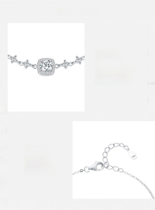 Detail of S925 sterling silver bracelet with D color VVS1 Moissanite and lobster clasp