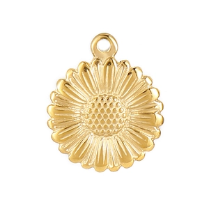 Pendentif tournesol doré en acier inoxydable pour création de bijoux DIY avec fini poli