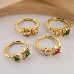 Elegant gold-plated adjustable rings set with vibrant square-cut zirconia stones