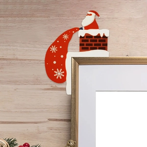 Wooden Santa Claus climbing a chimney corner decor for Christmas door frames
