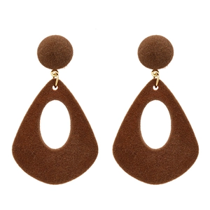 Boucles d'oreilles vintage marron floqué en forme de goutte avec tiges en argent fin