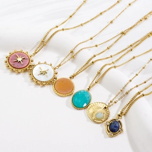 Collier bohème en acier inoxydable or 14K avec pierre naturelle facettée et pendentif étoile