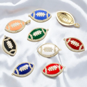 American Football Pendant Copper Enamel Rugby Charm Inlaid Zircon Oval Ball Shape Jewelry Accessory Trendy Dainty