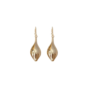 Golden drop earrings with twisted spiral texture and fish hook backing for women