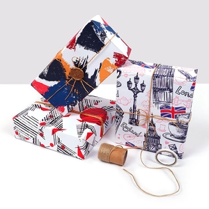 British style gift wrapping paper with London landmarks and abstract patterns for DIY gifts