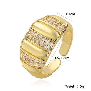 Retro wave 18K gold plated brass open ring with tiered cubic zirconia stones