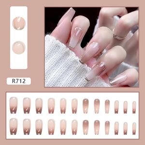 Mocha gradient press-on nails with silver foil trim and 24 pieces in long trapezoid shape