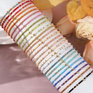 Handmade Bohemian Beaded Bracelet Rainbow Glass Seed Beads And Copper Metal Beads Elastic Trendy Jewelry For Women