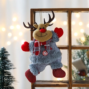 Christmas reindeer hanging ornament with grey plush outfit and red scarf for decor