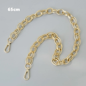 Detailed view of a 65cm light gold thick metal chain with secure lobster clasps