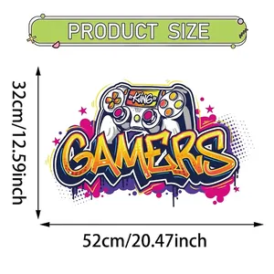 Tabella taglie adesivo murale graffiti gaming 52x32cm con controller e scritta gamers