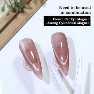 Macro view of almond-shaped cat eye nail art in translucent pink with glossy finish