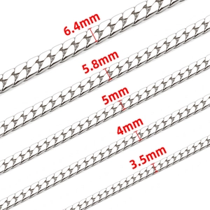 Various widths of silver Cuban link chains in 3.5mm to 6.4mm for jewelry DIY making