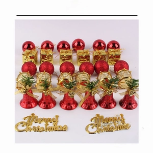 32-piece Christmas ornament set with red baubles, golden drums, and Merry Christmas signs