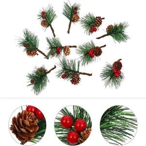 Artificial Christmas pine needles with red berries and pine cones for DIY holiday decor