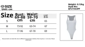 Size chart for women's knitted sports bodysuit showing bust, waist, and length measurements