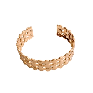 Minimalist three-layer geometric hollow open bangle in polished rose gold finish