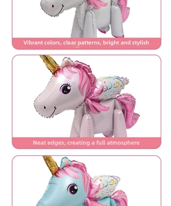 Détail de ballons licorne 4D montrant des couleurs vives et des bords scellés nets