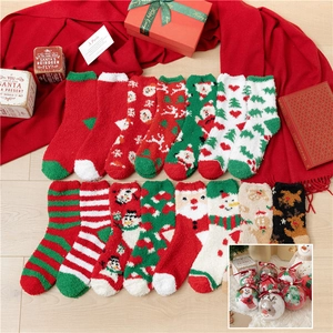 Christmas Sleeping Socks Coral Fleece Thickened Warm Winter Home Floor Mid Tube Cartoon Santa Snowman Women Holiday Gift
