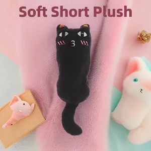 Funny cartoon cat plush pillow with soft short velvet fabric and cute embroidered cat face