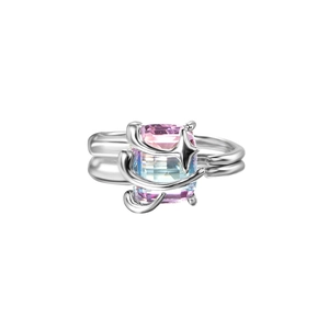 Star-accented open ring with gradient zircon and liquid metal style silver band