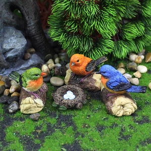 Miniature Lifelike Bird Figurines Resin Bird Ornaments With Simulated Wooden Base For Micro Landscape Garden Desktop Decor