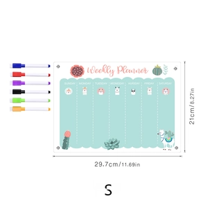 Detail of S-size acrylic weekly planner with 6 colorful magnetic dry erase pens