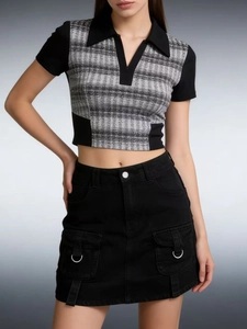Women's two-piece set featuring cropped short-sleeve top and cargo mini skirt with pockets