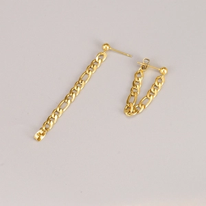 Minimalist golden Figaro chain earrings with long tassel design and polished finish